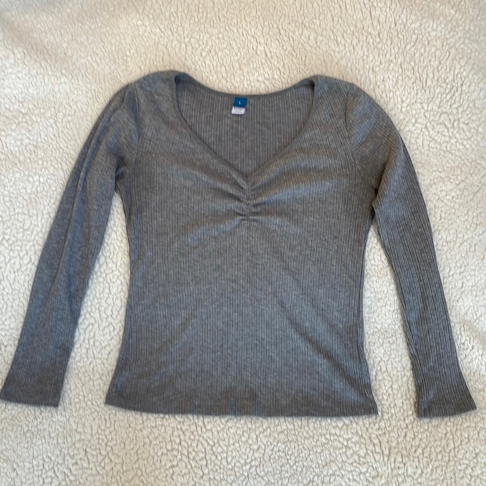 Women’s Long-Sleeve Cinched-Front Rib-Knit T-Shirt